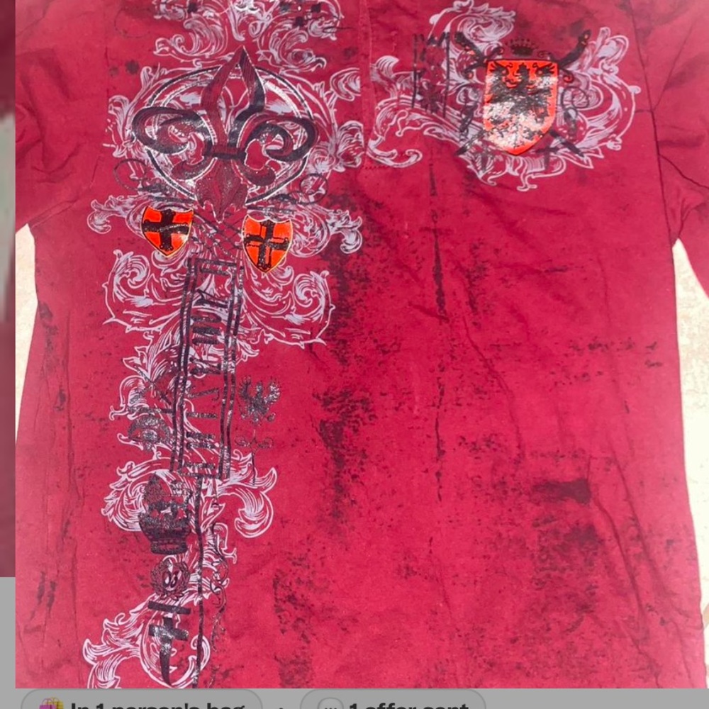 RED LAMASINI AFFLICTION JNCO LIKE MMA ELITE LIKE LONG SLEEVE POLO SIZE LARGE